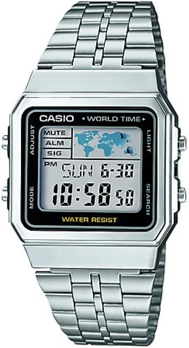 Casio Gents 33.00mm Quartz Watch with LCD Digital dial and Silver Metal Bracelet Strap A500WEA-1EF
