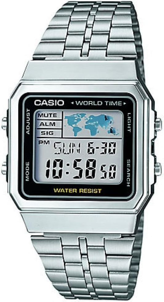 Casio Gents 33.00mm Quartz Watch with LCD Digital dial and Silver Metal Bracelet Strap A500WEA-1EF