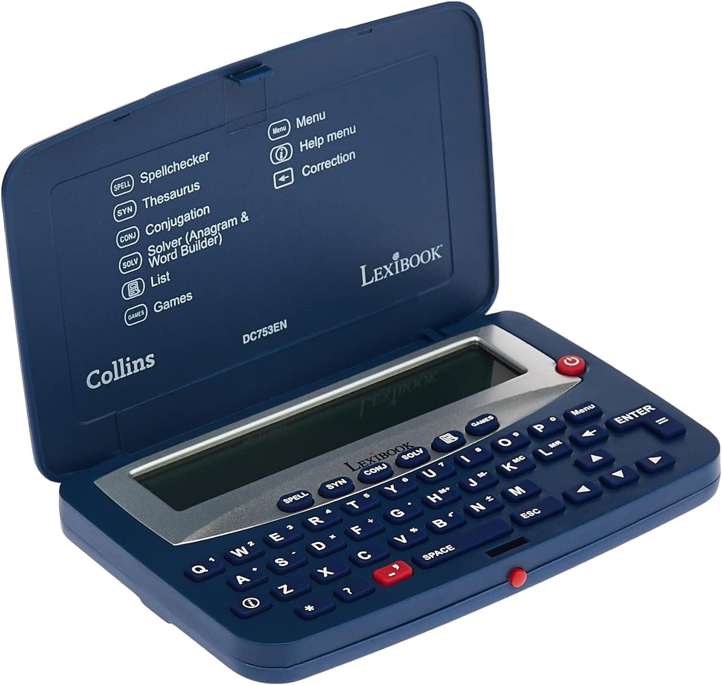 Lexibook DC753EN Letters Electronic Pocket Spellchecker, Thesaurus, Crossword, Conjugation, Anagram Solver, Words Games, with Battery, Blue/White